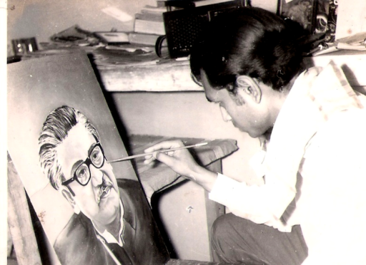 Busy with giving finishing touches to the oil painting of Sheikh Mujibur Rehman, then Prime Minister of Bangladesh and aptly called as the ‘Father of Bangladesh’.